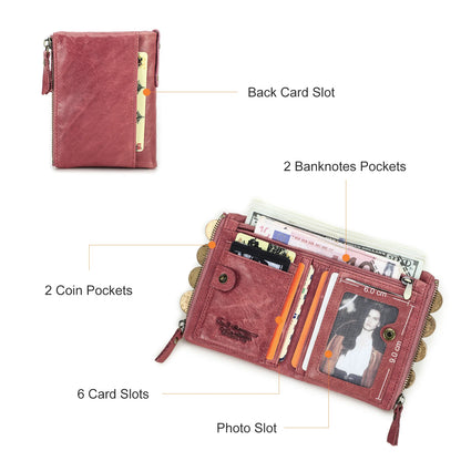 CONTACT'S Genuine Leather Short Wallet for Women — Luxury Designer Card & Coin Holder, Mini Money Clip Wallet with Free Shipping