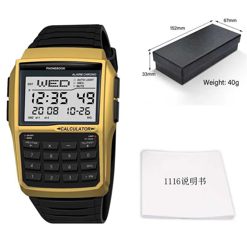 Men’s Calculator Watch - Multifunctional LED Digital Sports Watch with Computer-Style Design