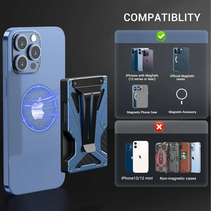 MagSafe Wallet & Money Clip with AirTag Holder + Magnetic Sheet — Fits Magnetic & Non-Magnetic Phones