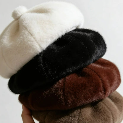 Thickened Plush Winter Beret for Women – Fleece-Lined Painter Style Hat, Elastic Cold Weather Cap, Vintage Retro Fashion Outdoor Wear