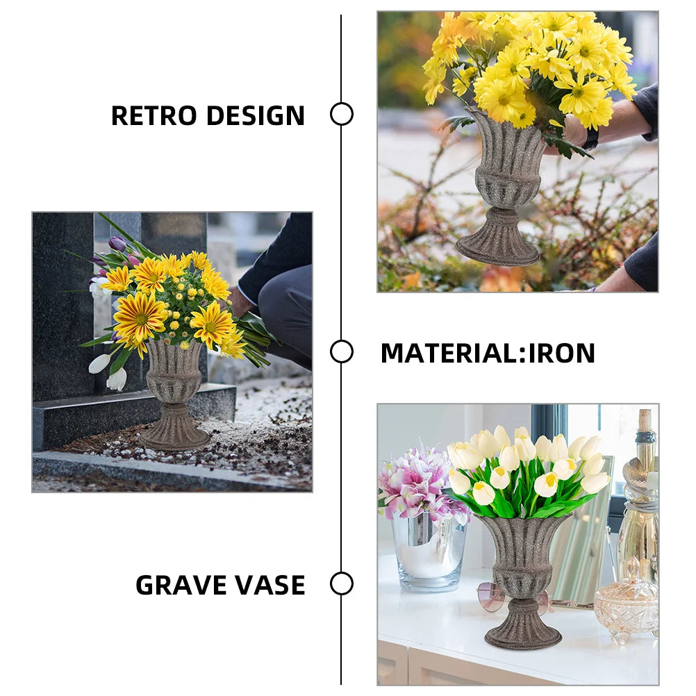 Metal Cemetery Vase – Grave Flower Holder for Headstones, Fresh or Artificial Flowers, Tombstone Marker for Memorials and Sympathy