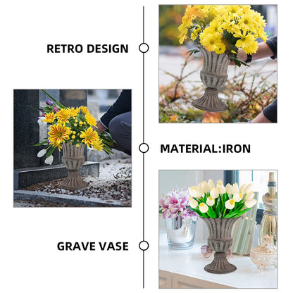 Metal Cemetery Vase – Grave Flower Holder for Headstones, Fresh or Artificial Flowers, Tombstone Marker for Memorials and Sympathy
