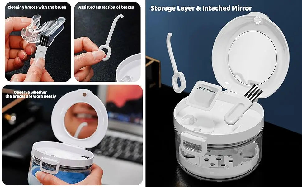 Clear Denture Case – Large Denture Bath Box with Strainer for Storage & Travel, Mouth Guard Cleaning Container
