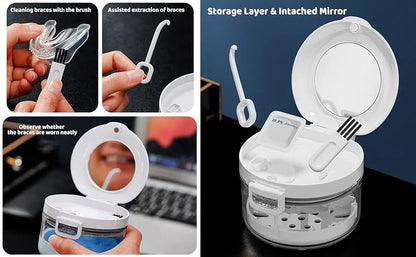 Clear Denture Case – Large Denture Bath Box with Strainer for Storage & Travel, Mouth Guard Cleaning Container