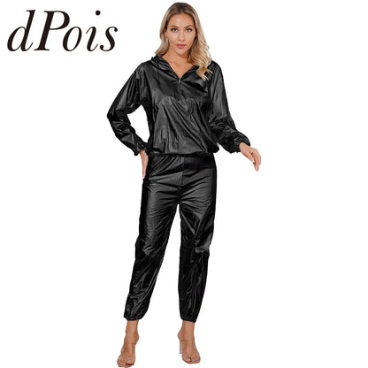 Unisex PVC Sauna Suit — Long Sleeve Top & Elastic Waistband Pants for Men & Women, Slimming Fitness Workout Outfit