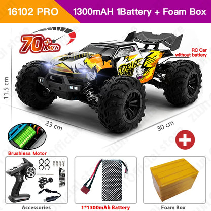 ZWN 1:16 4WD RC Monster Truck – 70KM/H High-Speed Drift Remote Control Car with LED for Kids, vs Wltoys 144001