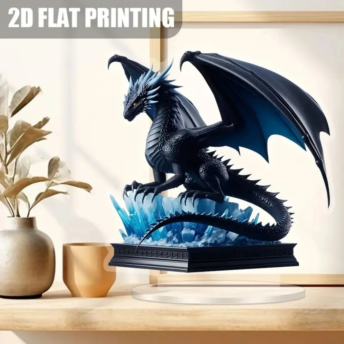 Black Dragon Lightning Acrylic Plaque - 2D Decorative Display Sign for Home, Office, Cafe & Studio