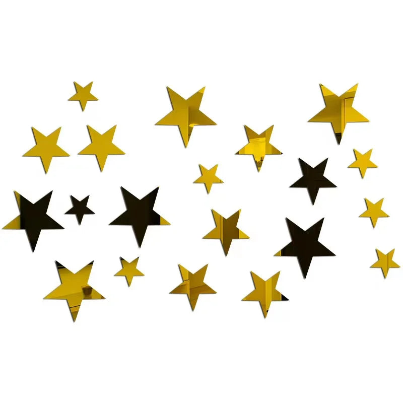 20pcs Acrylic Star Mirror Wall Stickers – Cartoon Starry Wall Decals for Kids Room, Home Decor & Cute Wall Art Murals