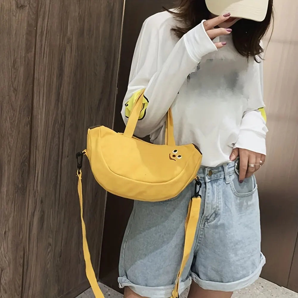 Cartoon Women's Crossbody Bag: Fashionable and Versatile Banana Shoulder Bag - Hand-held Canvas Women's Bag