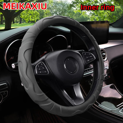 Artificial Lambskin 3D Sports Car Steering Wheel Cover — Fits 14.5-15 Inch (37-38CM) Wheels
