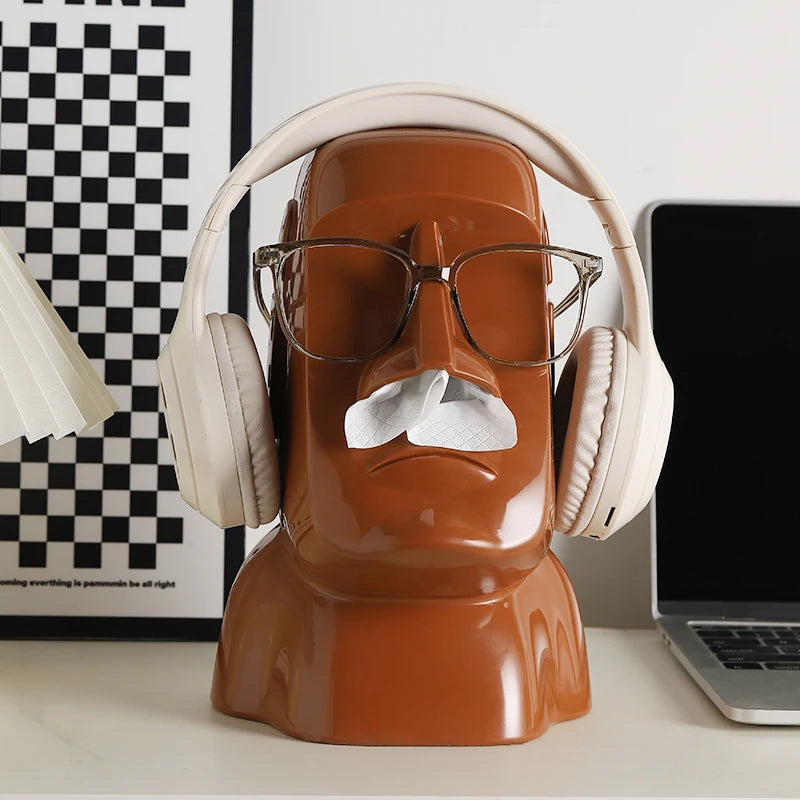 Miniso Moai Stone Statue Tissue Box & Glasses Holder – Multifunctional Home Decor Stand