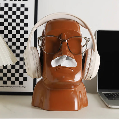 Miniso Moai Stone Statue Tissue Box & Glasses Holder – Multifunctional Home Decor Stand