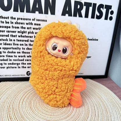 Labubu Doll Clothes – Fried Shrimp Onesie Yellow Outfit for 1st-3rd Gen 17cm Labubu Sitting Dolls Party Wear