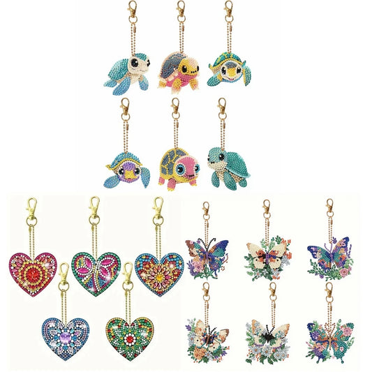 6pcs DIY Diamond Art Keychain Set - Double Sided Butterfly & Heart Crystal Rhinestone Painting Kits for Adults Crafting