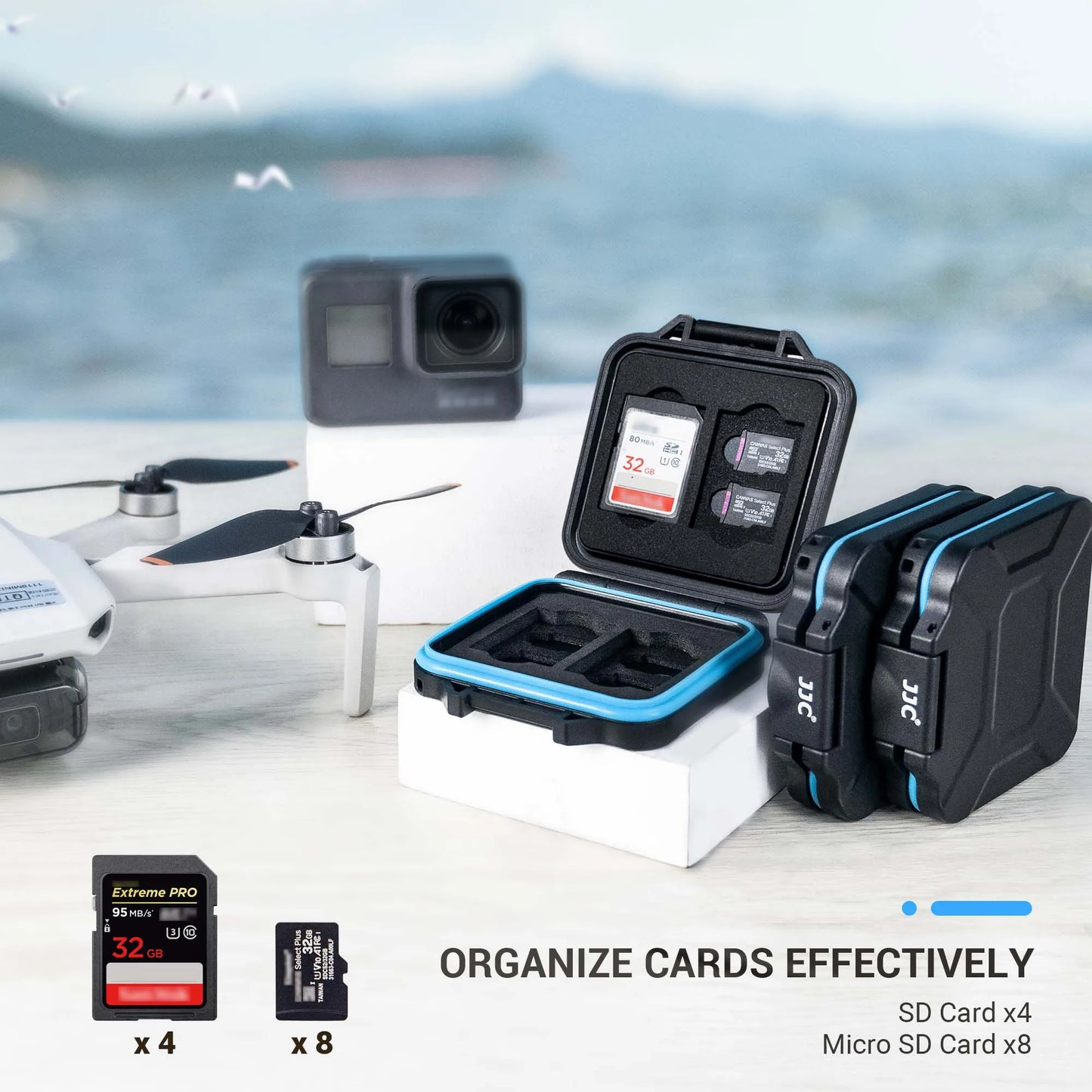 JJC SD & Micro SD Card Holder – Waterproof, Shockproof Hard Case with EVA Foam Pad for Memory Card Storage