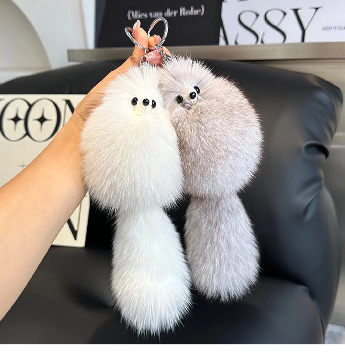 2024 Cute Real Fox Fur Plush Keychain – Pompom Bag Pendant & Car Key Ring Toy for Girls