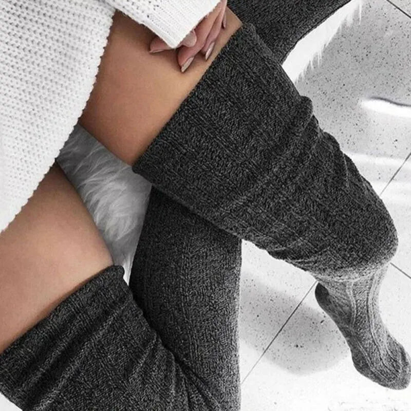 Warm and Stylish Over-the-Knee Knit Socks for Women: Preppy Thermal Winter High Stocks with Thickened Material - 1 Pair