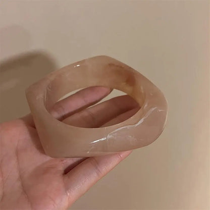 Vintage Wide Geometric Resin Beige Brown Coffee Bangles — Irregular Chunky Bracelet Jewelry Gift for Women & Girls