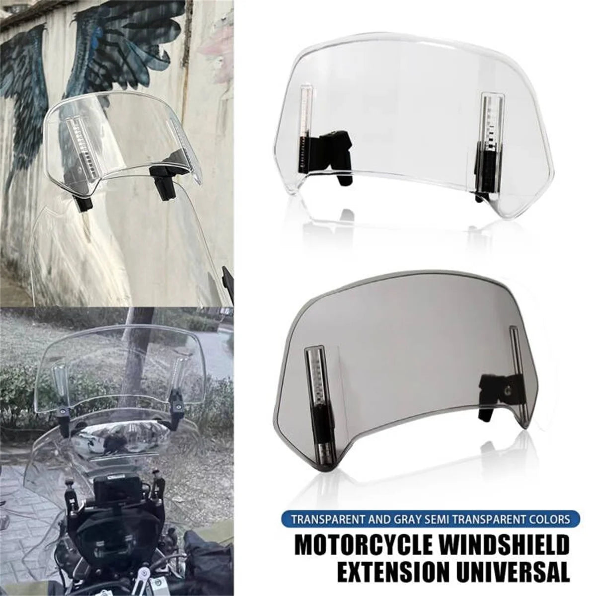 Universal Motorcycle Windshield Extension - Adjustable Clamp-On Windscreen Spoiler Deflector for All Bikes