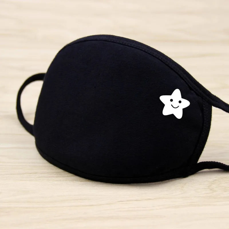 Black Cotton Winter Mask — Unisex Thickened Half-Face Cotton Cartoon Pattern Anti-Dust Respirator