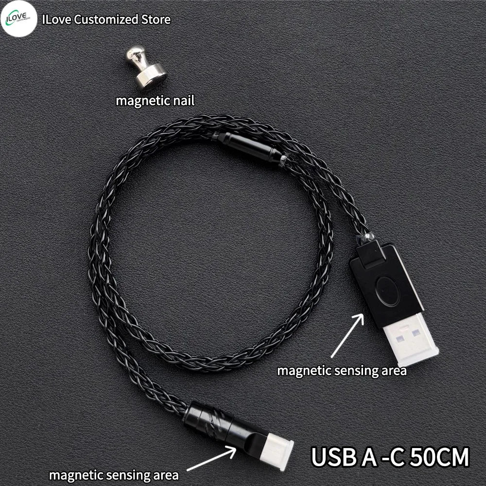 8K Gaming Keyboard USB-C Cable – Single-Crystal Copper Magnetic LED Cable for Esports Hubs and HMLAB Hubs