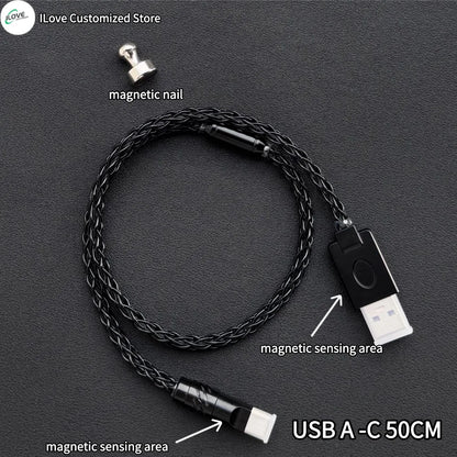 8K Gaming Keyboard USB-C Cable – Single-Crystal Copper Magnetic LED Cable for Esports Hubs and HMLAB Hubs