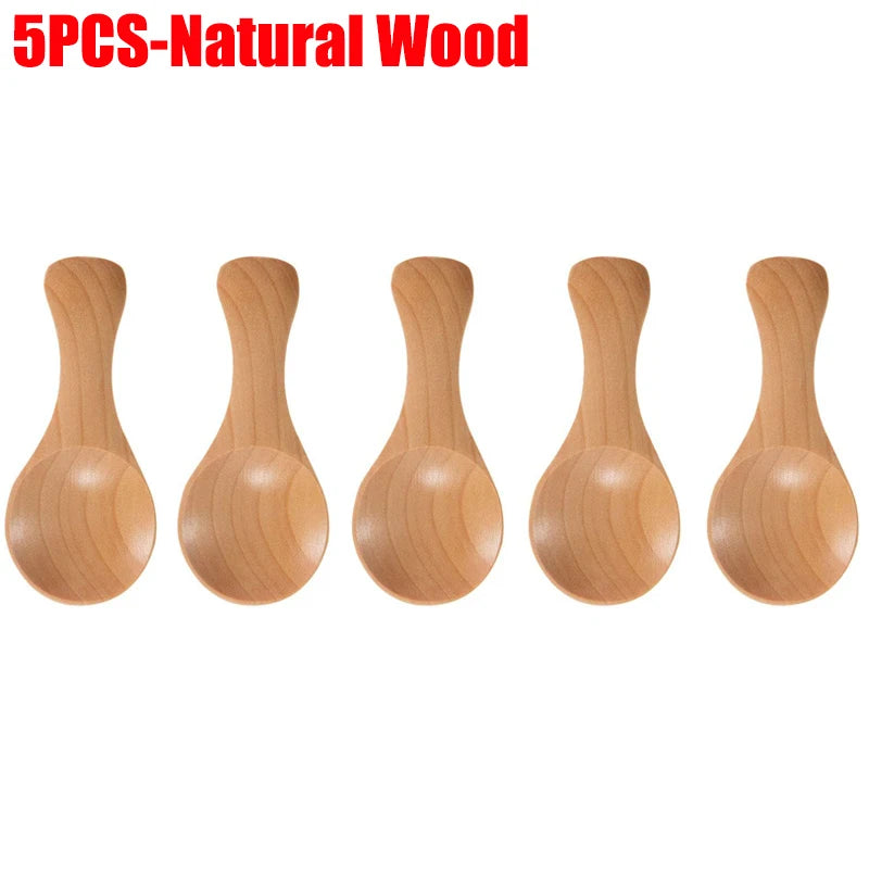 1–10PCS Mini Natural Wooden Spoons – Small Scoop for Tea, Honey, Coffee, Salt, Sugar & Kitchen Cooking Tools