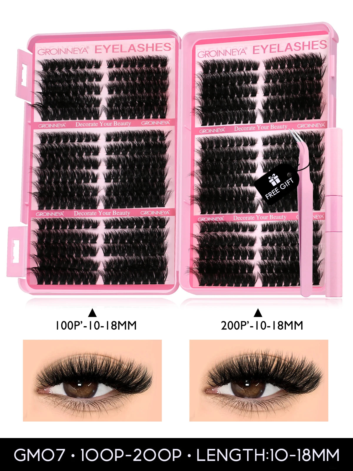 GROINNEYA Cat Lash Clusters Kit – 640pcs with Lash Bond & Seal, DIY Eyelash Extensions for Home Use
