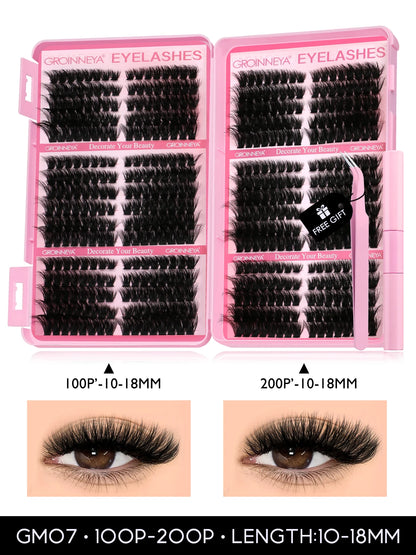 GROINNEYA Cat Lash Clusters Kit – 640pcs with Lash Bond & Seal, DIY Eyelash Extensions for Home Use