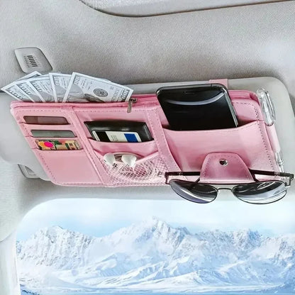 Car Sun Visor Organizer – Sunglass & Mobile Holder, Multi-Pocket Card Storage Pouch for Auto Interior