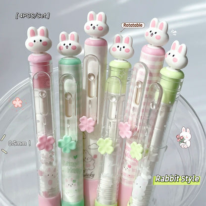 4-Piece Rabbit Gel Pen Set - 0.5mm Quick-Dry Black Ink Pens with Transparent Storage Bag for School and Office Supplies