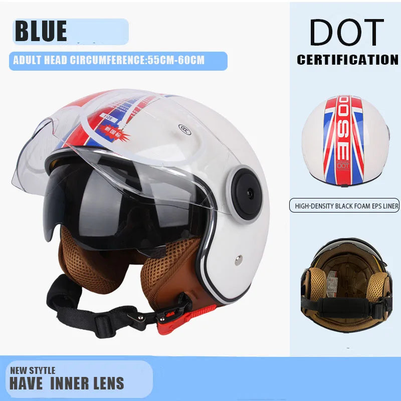 DOT Certified Vintage Open Face Motorcycle Helmet – Retro 3/4 Cruise Casco Casque Moto for Men & Women