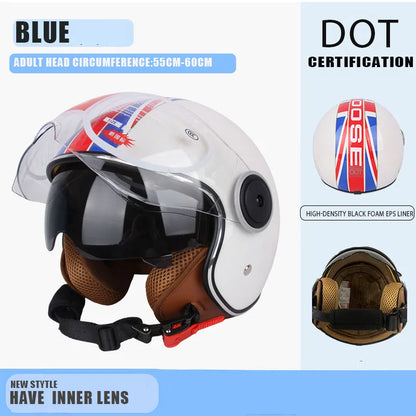 DOT Certified Vintage Open Face Motorcycle Helmet – Retro 3/4 Cruise Casco Casque Moto for Men & Women