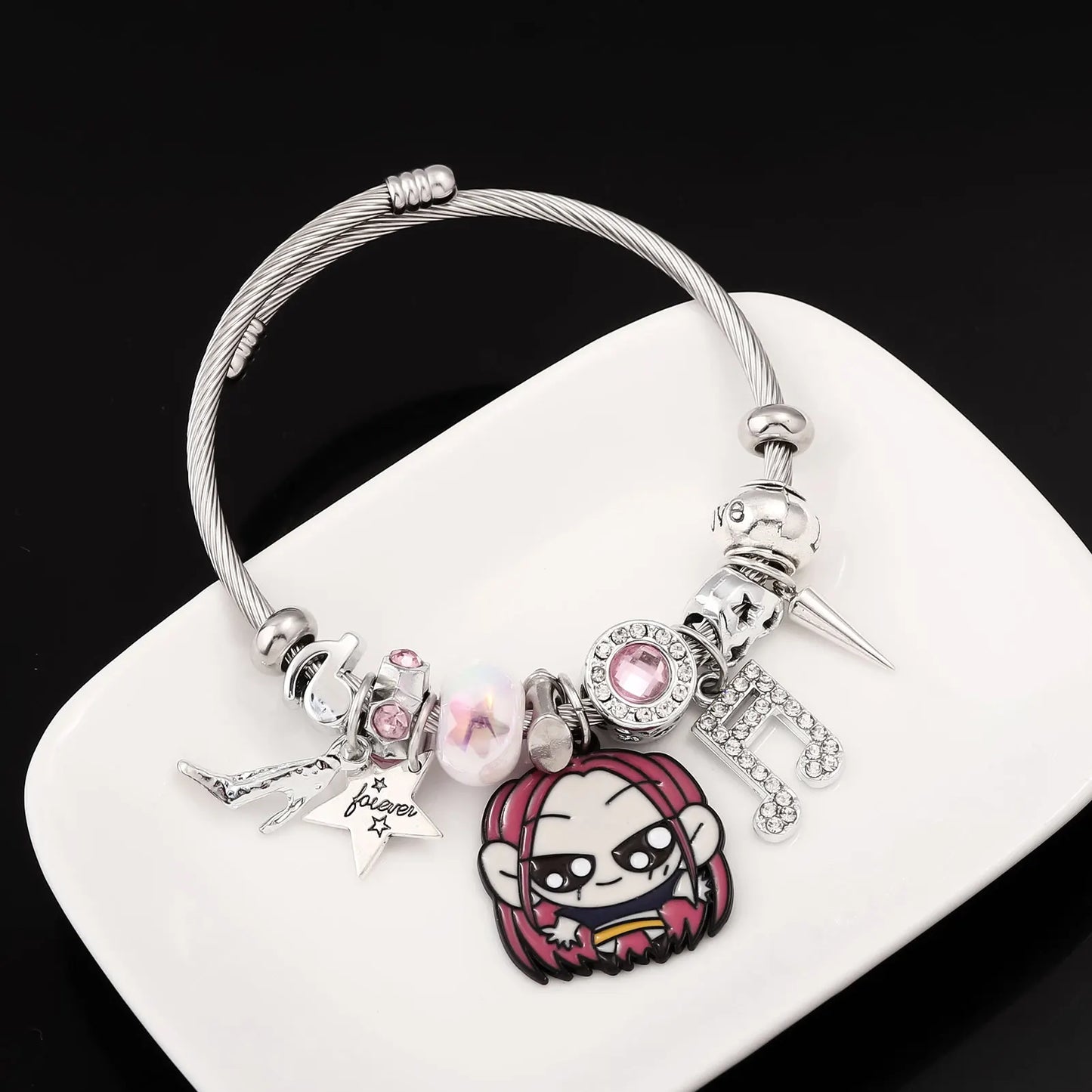 Y2K K-Pop Demon Hunters Bead & Enamel Pendant Bracelet – HUNTR/X Bangle Cosplay Jewelry Gift