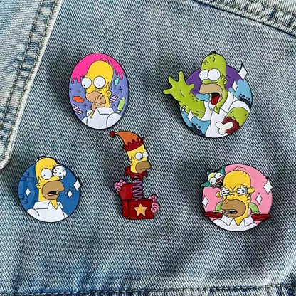 The Simpsons Cartoon Enamel Brooch Set - Funny Anime-Inspired Badges for Halloween Costumes, Christmas, and Birthday Gifts