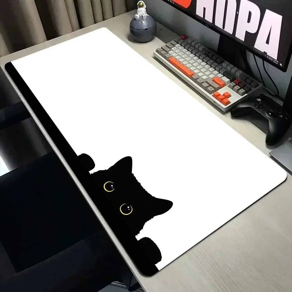 Funny Black Cat Mouse Pad - XXL Kawaii Desk Mat 800x400 Large Computer Keyboard Pad for Office Gaming Setup