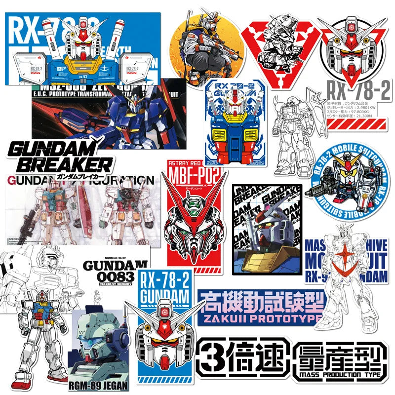 Bandai Gundam Mobile Suit Stickers - 20/21-Piece Waterproof PVC Decal Set for Laptops, Suitcases and Skateboards