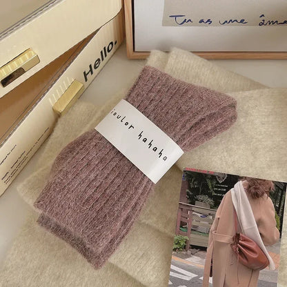 Winter Cashmere Wool Socks for Women – Warm Thicken Thermal Long Socks, Japanese Harajuku Style
