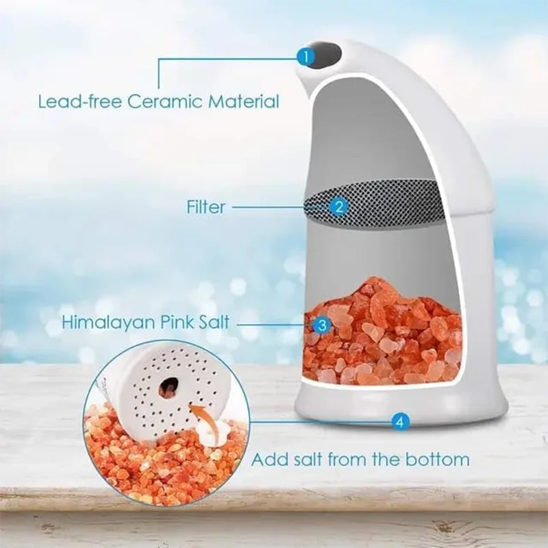 Ceramic Himalayan Salt Inhaler Humidifier | Portable Respiratory Cleaner & Stress Reliever