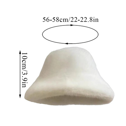 Fluffy Fur Fisherman Hat for Women – Winter Plush Ear Protection, Windproof Warm Solid Fashion Bucket Cap