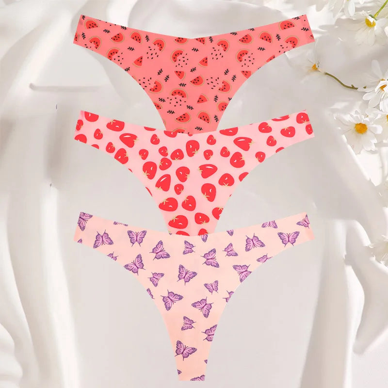3PCS Women’s Sexy G-String Set - Colorful Seamless Bikini T-Back Low Waist Lingerie Underwear