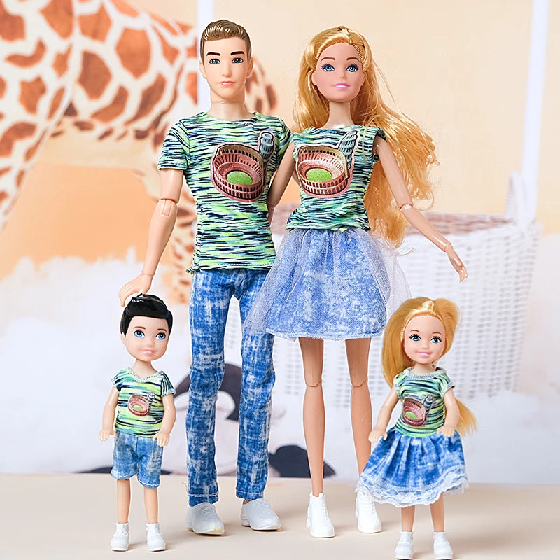 1/6 30cm Barbie Doll Family Set – Mom, Dad & Kids with Clothes, Educational & Birthday Gift