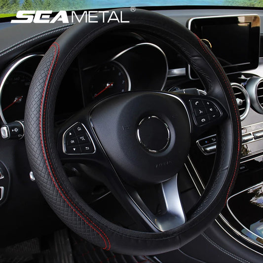 Universal Car Steering Wheel Cover - Microfiber Leather, Anti-Slip & Breathable, Fits 37-39cm Steering Wheels