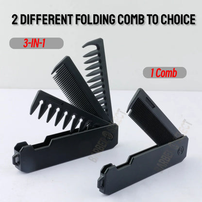 Newest 1/2/3-in-1 Portable Folding Comb – Wide Tooth Barber Clipper, Mini Beard & Hair Combing Styling Tool