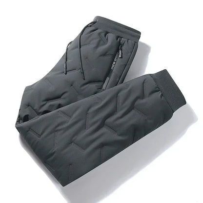 Men’s Winter Down Cotton Pants — Waterproof Thickened Wool Jogger with Zipper Pockets, Warm Outdoor Ski Pants, 7XL