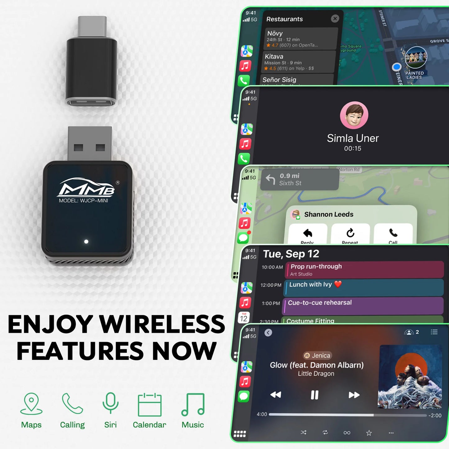MMB Mini Wired to Wireless CarPlay Adapter – USB Plug & Play, Bluetooth 5.2 for Honda, Toyota Corolla, Peugeot 3008