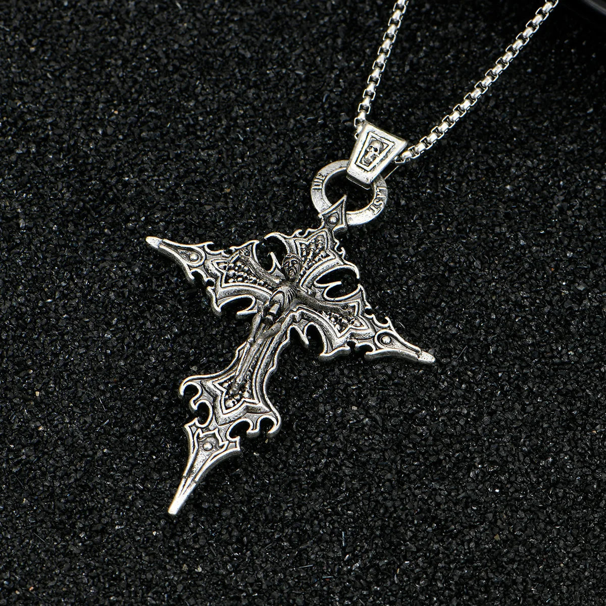 Retro Gothic Skull Cross Necklace - Personalized Halloween Pendant Jewelry for Men and Women