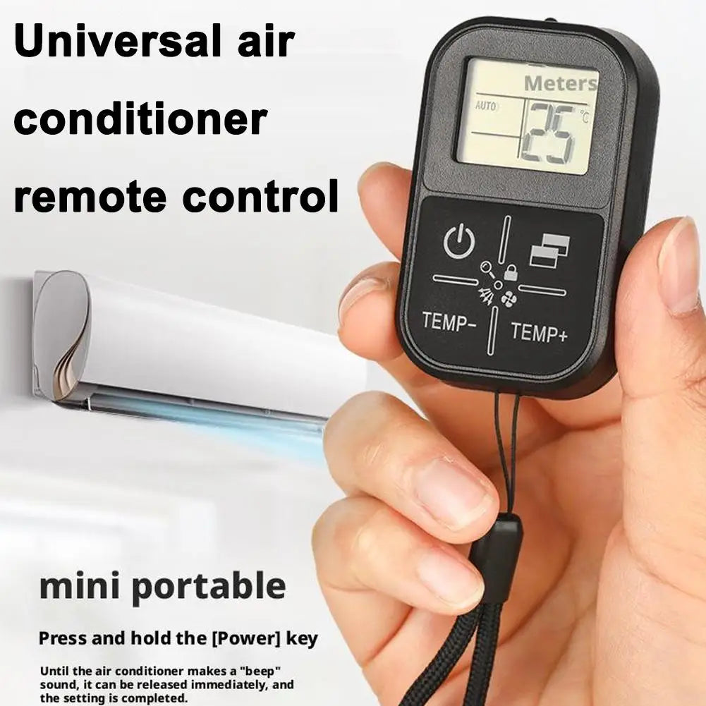 Mini Universal AC Remote Control - English Display with Indoor Thermometer and Portable Handle