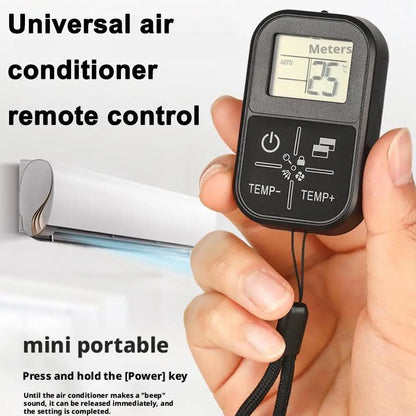 Mini Universal AC Remote Control - English Display with Indoor Thermometer and Portable Handle