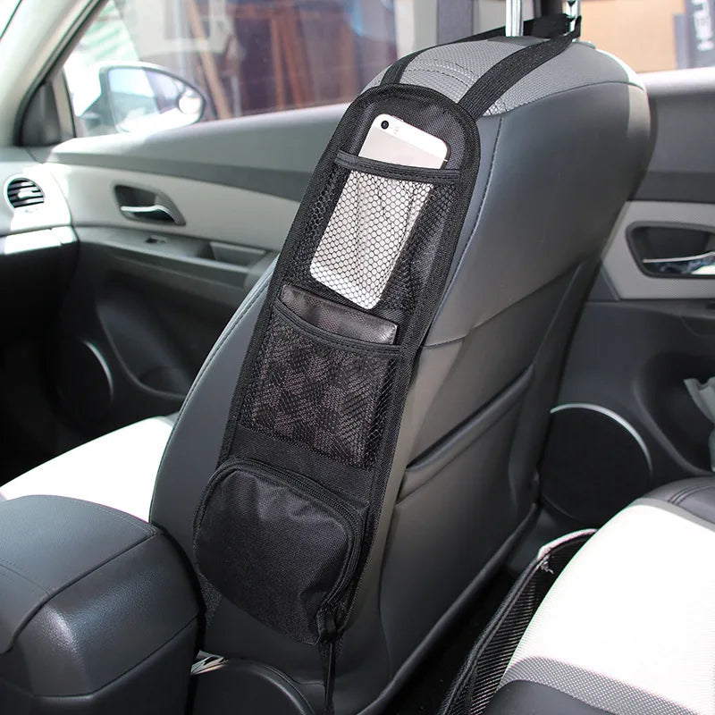 Car Backseat Organizer with Touch Screen Tablet Holder - Auto Storage Pockets & Seat Protectors